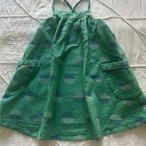 Girls Open Edit Green Sleeveless Dress with Blue and White Pattern Size 5